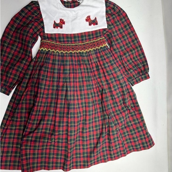 M.C.Collection Christmas smocked dress plaid puddle dog print size 5Y - Picture 4 of 7